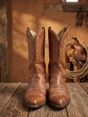 Vintage Men's Brown Leather Western Cowboy Boots